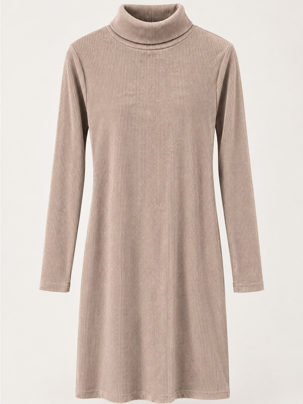 Old Navy Ribbed Turtleneck Long Sleeve Dress in Taupe